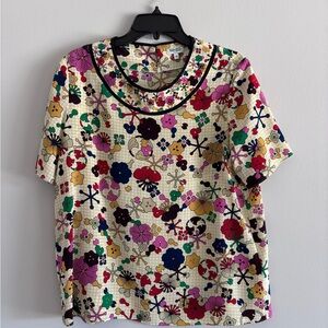 KENZO Tanami Flower Silk Crepe boxy top.French size 38, equivalent to size 6.